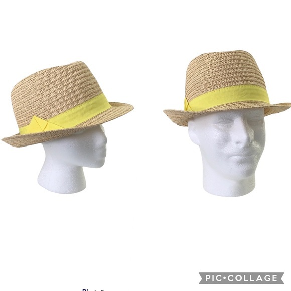 Scala Pronto Fedora Paper Hat With Yellow Band Unisex Size Os Euc
